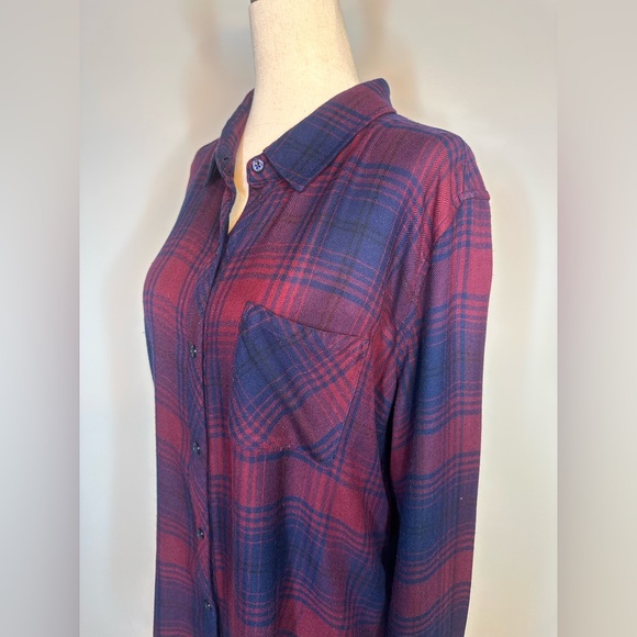Sz L Rails plaid button down long sleeve shirt navy red soft - Picture 2 of 9
